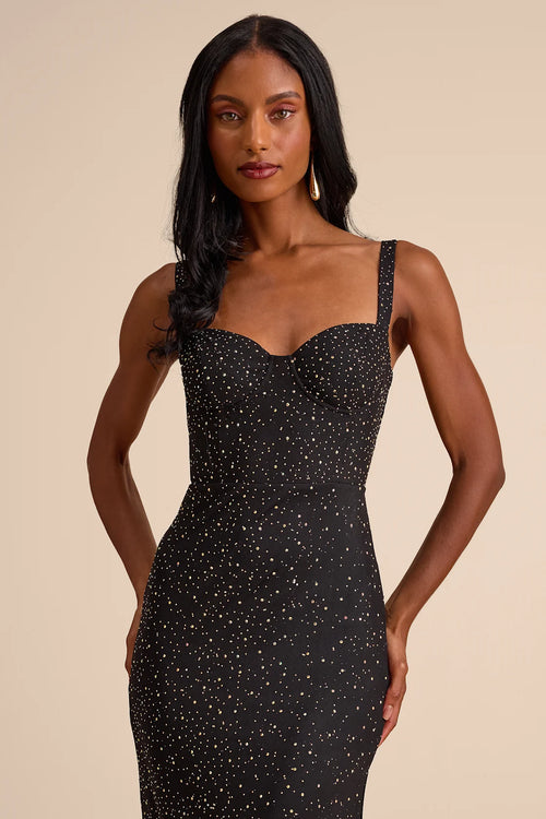 A-Lister Black Rhinestone Bustier Maxi Dress