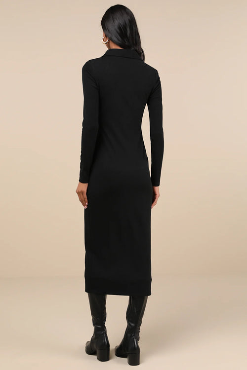 A Little Prep Black Button-Up Bodycon Midi Dress